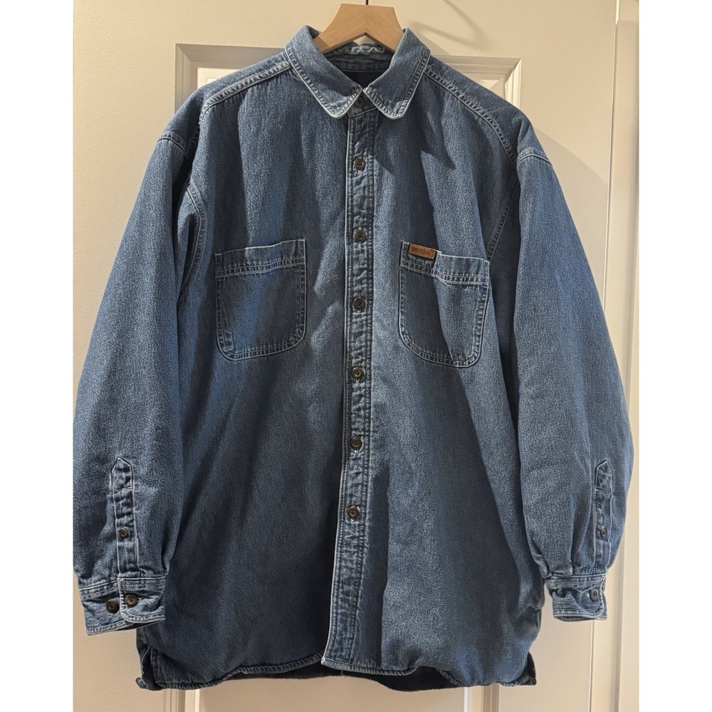 Wolverine Boots & Gear Fleece Lined Denim Shirt Jacket Men's L Blue Workwear